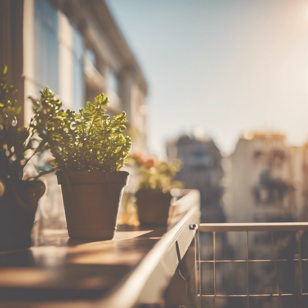 Sonniger Bürobalkon mit Blumenkübeln (Blogartikel über Teilzeitjobs)